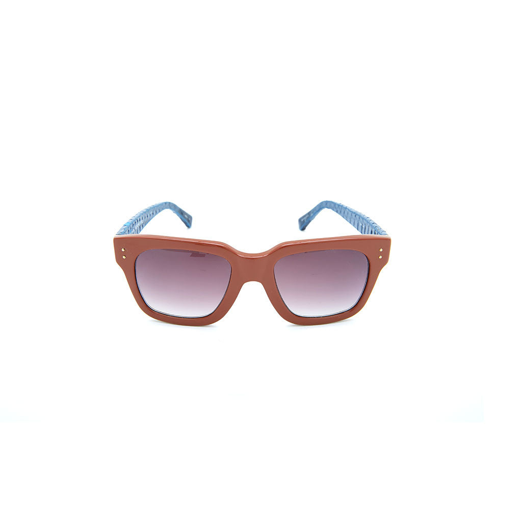 Linda Farrow Luxe 71 in Brown with Leather-Wrapped temples
