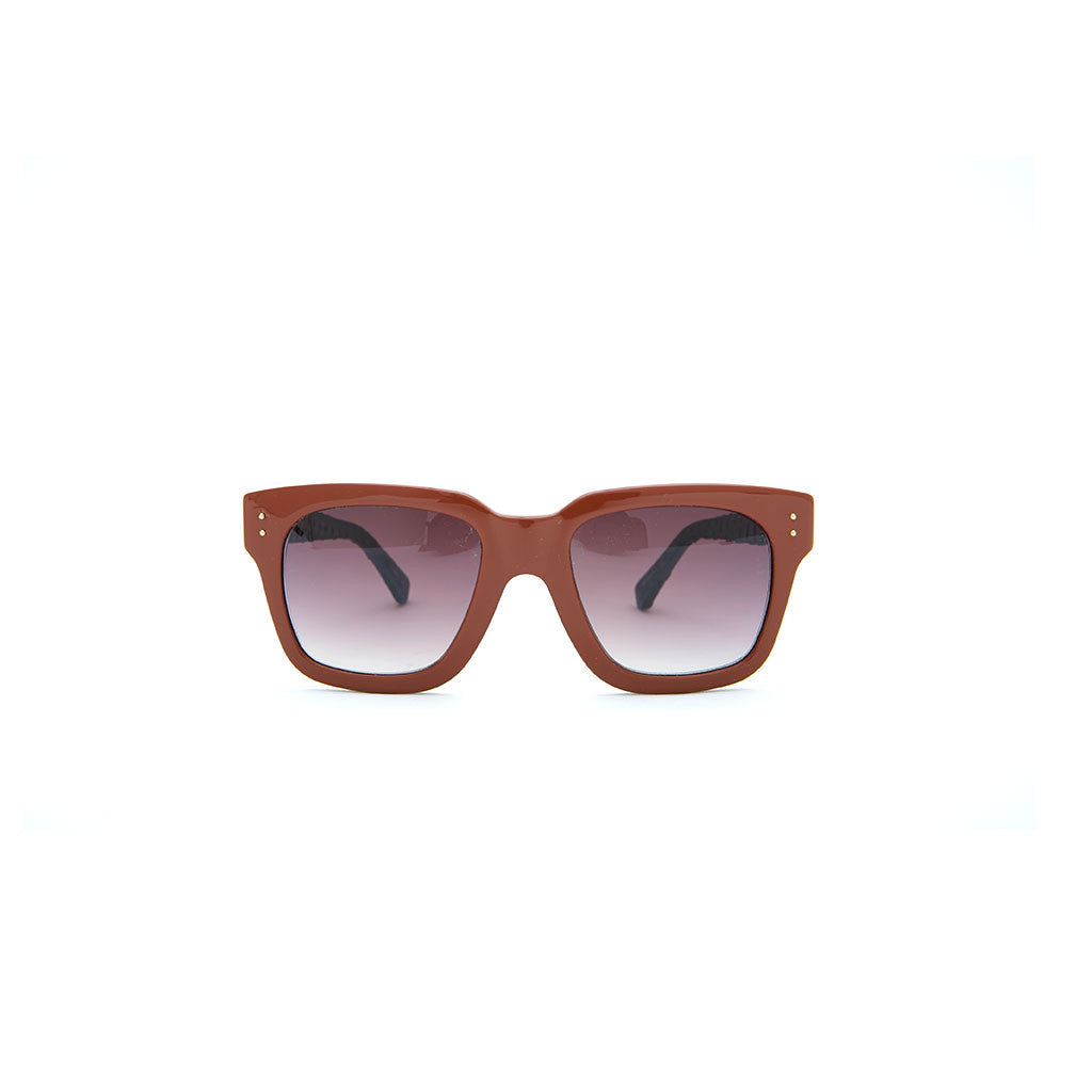 Linda Farrow Luxe 71 in Brown with Leather-Wrapped temples