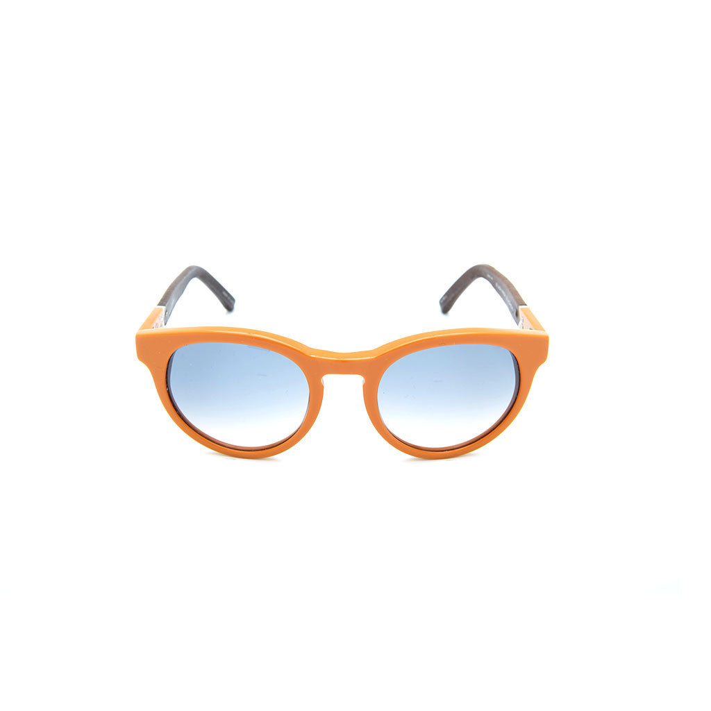 Linda Farrow x THE ROW 14 in Burnt Orange Leather temples